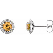 14K White 4.5 mm Round Citrine & 1/6 CTW Diamond Earrings - 86458703P