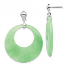 Quality Gold Sterling Silver Rhodium-platedJade Circle Dangle Post Earrings - QE5125