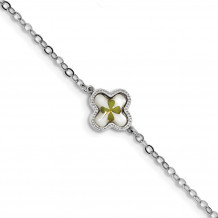 Quality Gold Sterling Silver Plat. Plated Clover Epoxy & Shell  Bracelet - QG4636-7