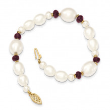 Quality Gold 14K White Freshwater Cultured Pearl Faceted Garnet Bead Bracelet - XF444-7.25