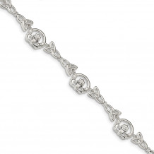 Quality Gold Sterling Silver Polished CZ Clauddagh Trinity Symbol Link Bracelet - QG4675-7