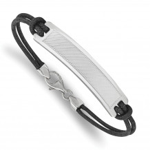 Quality Gold Sterling Silver Rhodium-plated Stripe Design Black Cotton Cord Bracelet - QG4801-8