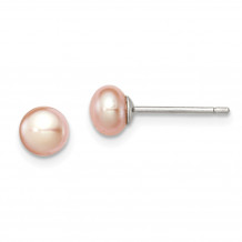 Quality Gold Sterling Silver 5-6mm Pink FW Cultured Button Pearl Stud Earrings - QE12684