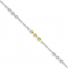 Quality Gold Sterling Silver Gold-tone Textured Beaded Bracelet - QG3297-7