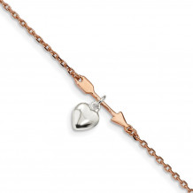 Quality Gold Sterling Silver & Rose-tone Plated Arrow  Heart 7.5in Bracelet - QG4245-7.5