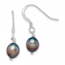 Quality Gold Sterling Silver Black FW Cultured Pearl Dangle Earrings - QE7292