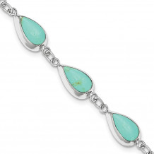 Quality Gold Sterling Silver Rhodium Polished Teardrop Synthetic Turquoise Bracelet - QG3641-7.75