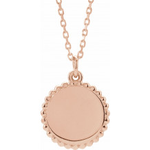 14K Rose Engravable Beaded Disc 16-18 Necklace - 86472113P