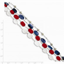 Quality Gold Sterling Silver Red Coral Multi Crystal White Jade Lapis 1in ext. Bracelet - QH5035-7.5