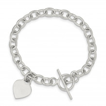 Quality Gold Sterling Silver Dangling Heart Charm Bracelet - QG1461-7.25