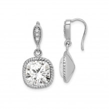 Quality Gold Sterling Silver Rhodium-plated Clear Cushion Crystal Dangle Earrings - QE14435