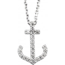 14K White .08 CTW Diamond Anchor 16 Necklace - 66413100001P