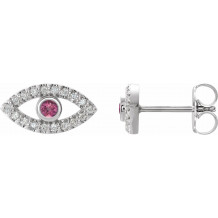 14K White Pink Tourmaline & White Sapphire Earrings - 86884627P