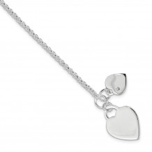 Quality Gold Sterling Silver Double Heart  CZ Bracelet - QG1457-7.25