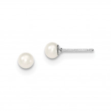 Quality Gold Sterling Silver 4-5mm White FW Cultured Round Pearl Stud Earrings - QE12731