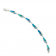 Quality Gold Sterling Silver 7in  Blue Opal Inlay Sandal Bracelet - QG3113-7
