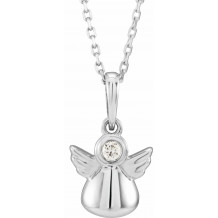 14K White .03 CT Diamond Youth Angel 15 Necklace - 86735601P