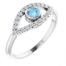 14K White Aquamarine & White Sapphire Evil Eye Ring - 72064612P