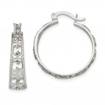 Quality Gold Sterling Silver Diamond-cut Flower Hoop Earrings - QE14778