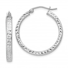 Quality Gold Sterling Silver Rhodium Plated Diamond Cut 3x25mm Hoop Earrings - QE8124