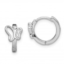 Quality Gold Sterling Silver Rhodium-plated Polished CZ Butterfly Children Hoop Earrings - QE12270