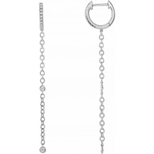 14K White 1/4 CTW Diamond Hinged Hoop Chain Earrings - 65346260000P