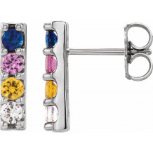 14K White Multi-Color Sapphire Bar Earrings - 86951600P