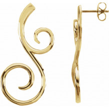14K Yellow 38x17 mm Scroll Pattern Earrings - 84322601P