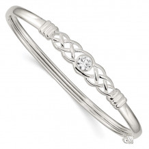 Quality Gold Sterling Silver CZ Braided Hinged Bangle Bracelet - QB947