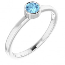 14K White 4 mm Round Aquamarine Ring - 718066030P