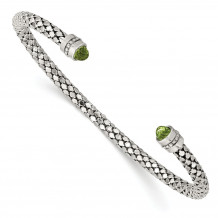 Quality Gold Sterling Silver Peridot Textured Cuff Bracelet - QG4806