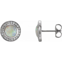 14K White 5 mm Opal & 1/6 CTW Diamond Halo-Style Earrings - 86481600P