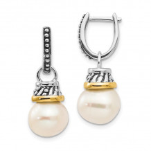Quality Gold Sterling Silver 14k 10mm FW Cultured Pearl Dangle Earrings - QTC536