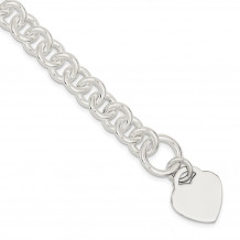 Quality Gold Sterling Silver Engraveable Heart Disc on Fancy Link Toggle Bracelet - QG1152-7.75