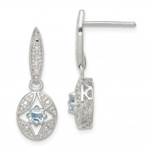 Quality Gold Sterling Silver Blue Topaz Diamond Post Dangle Earrings - QE9414