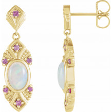 14K Yellow Ethiopian Opal & Pink Sapphire Vintage-Inspired Earrings - 87059606P