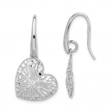 Quality Gold Sterling Silver Rhodium-plated Brushed & Polished  Heart Dangle Earrings - QE14237