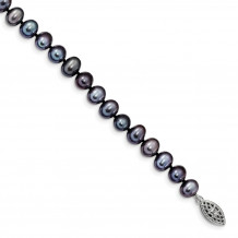 Quality Gold Sterling Silver Rhod-plated 6-7mm Black FWC Pearl Bracelet - QH5154-7.25
