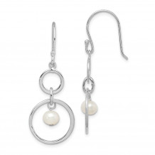 Quality Gold Sterling Silver Rhodium-plated FW Cultured Pearl Circle Dangle Earrings - QE15371