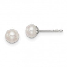 Quality Gold Sterling Silver 4-5mm White FW Cultured Button Pearl Stud Earrings - QE7647