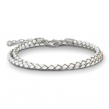 Quality Gold Sterling Silver Reflections White Leather 14in  2in ext Choker Bracelet - QRS4049WHT-14