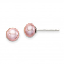 Quality Gold Sterling Silver 6-7mm Purple FW Cultured Button Pearl Stud Earrings - QE12691