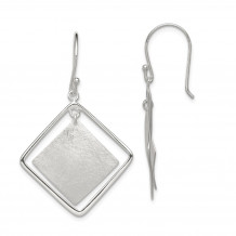 Quality Gold Sterling Silver Polish. Text. Squares Dangle Shepherd Hook Earrings - QE12101