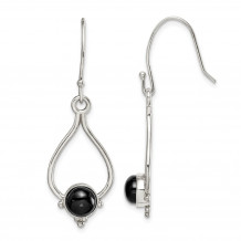 Quality Gold Sterling Silver Rhodium-plated Round Onyx Teardrop Dangle Earrings - QE14864