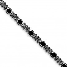 Quality Gold Sterling Silver Rhodium-plated Marcasite and Onyx Bracelet - QH1043-7.25