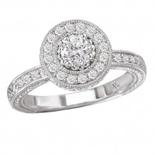 14k White Gold Round Halo Complete Diamond Engagement Ring