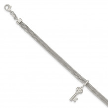 Quality Gold Sterling Silver Polished Multi Strand Key Dangle Bracelet - QG5075-7.5