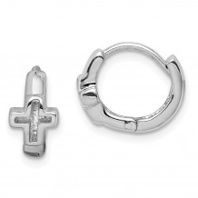 Quality Gold Sterling Silver Rhodium-plated Cross Hinged Hoop Earrings - QE15016