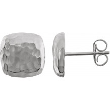 14K White Hammered Square Earrings - 861051003P