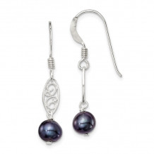 Quality Gold Sterling Silver Black FW Cultured Pearl Filigree Dangle Earrings - QE2003